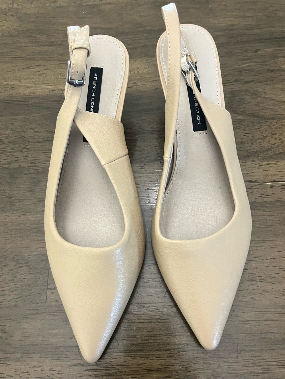 French Connection Nude Beige Tan Pointed Slingback Flats Kitten Heels Sz 7